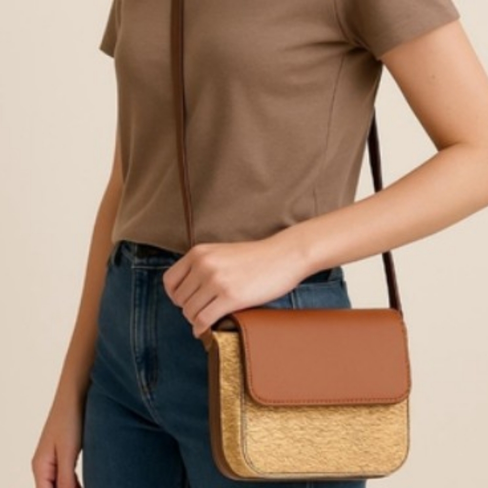 Sam Edelman Elle Boho Straw Rattan Leather Flap Crossbody Bag Natural Woven Chic